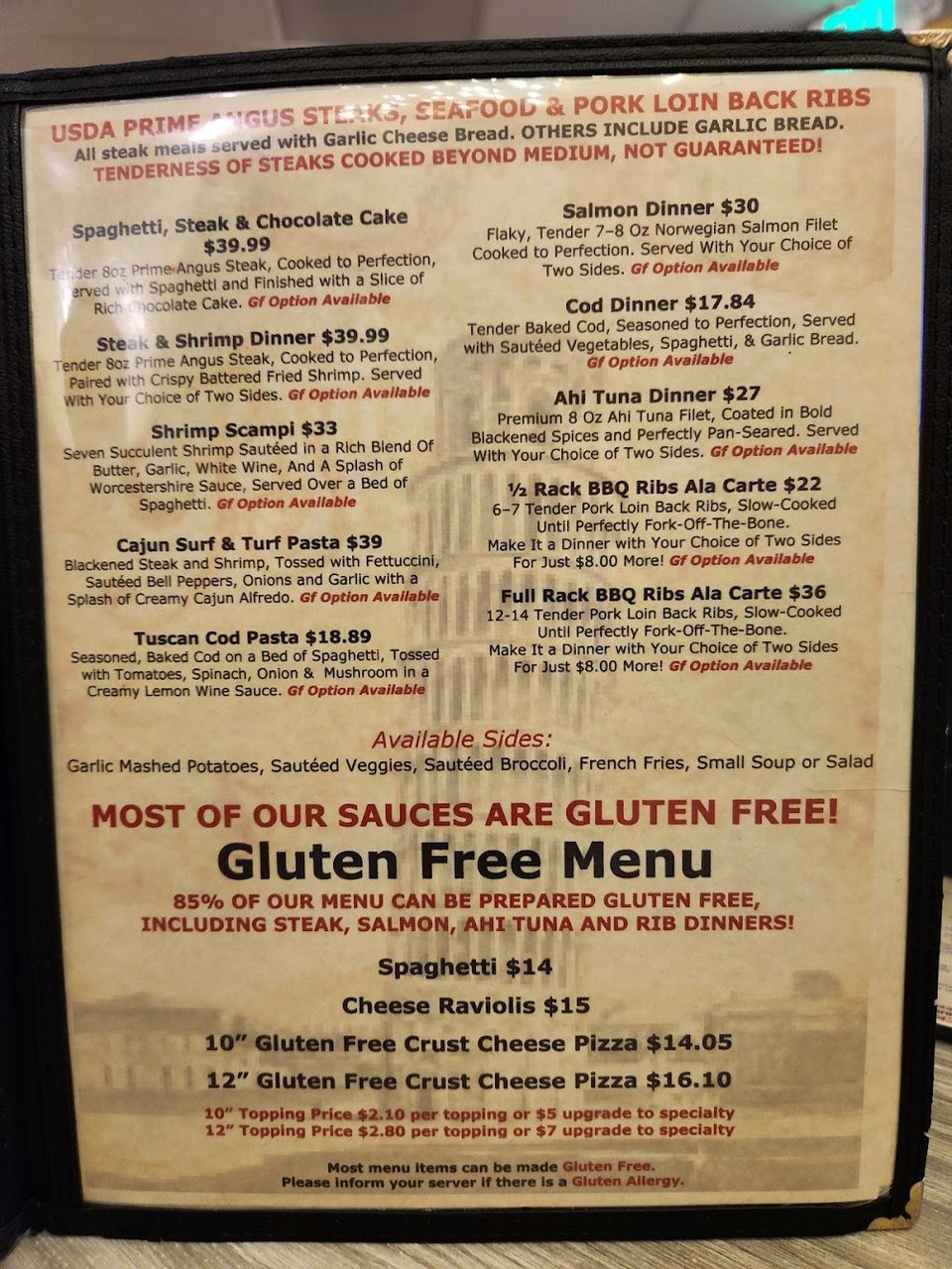 Pizza, pasta, and salad bar options.